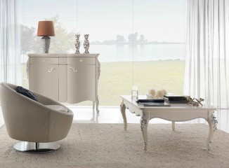 Квадратный белый стол с резным серебристым декором - mdg/0965