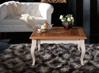 Столик с декорированной столешницей на патинированном белом подстолье - mdg/0977