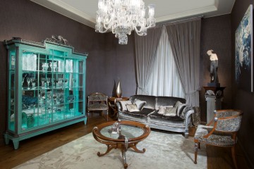 Серая гостиная с бирюзовой витриной - cmb/324