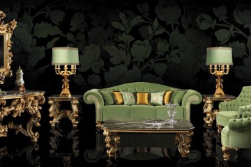 Гостиная в стиле барокко с зеленой мягкой мебелью - cmb/327