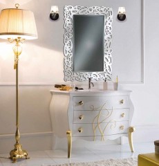 Белая тумба с позолоченной отделкой и 1 раковиной - mdg/0409