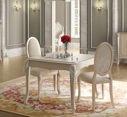 Стол цвета слоновой кости с резным серебристым декором - mdg/0653