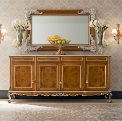 Зеркало в прямоугольной раме орехового оттенка с серебристыми аппликациями - mdg/0413