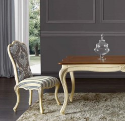 Серо-голубой стул в узорчатой и полосатой текстильной обивке - mdg/1035