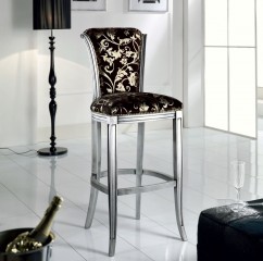 Серебристый стул в черной бархатной обивке с золотистыми узорами - mdg/1132