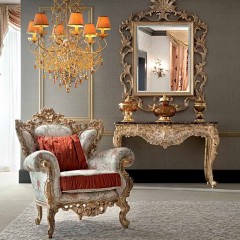 Прямоугольное зеркало с фацетом в ажурной резной раме - mdg/0308