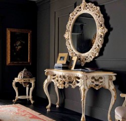 Круглое зеркало в резной раме цвета слоновой кости - mdg/0373