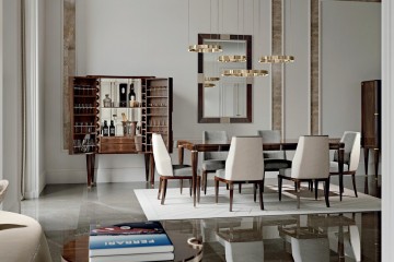 Глянцевая коричневая столовая с серыми стульями - fps/050