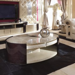 Овальный мраморный стол с лепниной на царге - tur/389