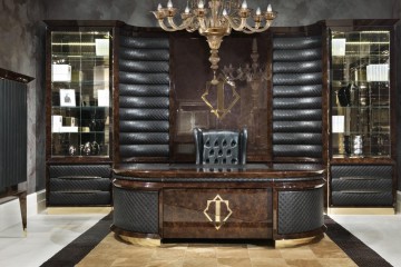 Глянцевый темно-коричневый кабинет в черной кожаной отделке - tur/641