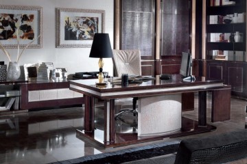 Коричневый кабинет с тисненой кожаной отделкой бежевого оттенка - tur/637