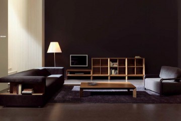 Современная гостиная с темно-серым диваном и модульным шкафом - mamn/0178