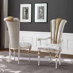 Белый стул с подлокотниками и высокой стеганой спинкой - mdg/1063