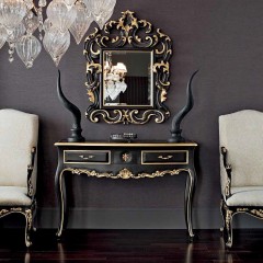 Черная консоль с 3 ящиками, резьбой и позолотой - mdg/0422