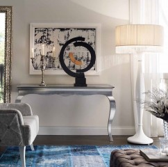 Пристенная серебристая консоль на ножках-кабриолях - mdg/0764