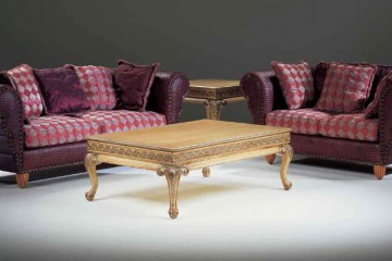 Гостиная с двухместными диванами в кожаной фиолетовой обивке - misg/0208