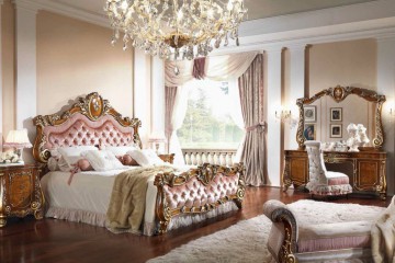 Спальня с резной бронзовой позолотой, в розовом атласе - mobm/0001