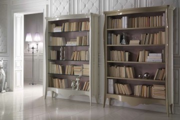 Шкаф книжный в светлой отделке со стеклянными полками - mdvh/0011
