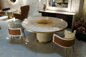 Белый мраморный стол на опоре в стеганой кожаной обивке - rfa/116