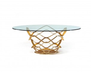 Стеклянный стол на ажурном позолоченном основании - rfa/115
