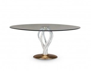 Стол из тонированного стекла на витых белых ножках - rfa/083