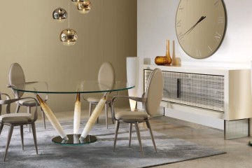 Круглый стеклянный стол на 3 ножках из декорированного стекла - rfa/190