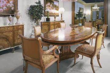 Столовая с овальным столом, украшенным интарсией - mfmn/0438