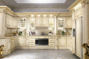 Белый кухонный гарнитур в классическом стиле с резьбой - mcpt/447