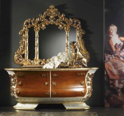 Овальный буфет бело-коричневого цвета с бронзовой отделкой - mcpt/436