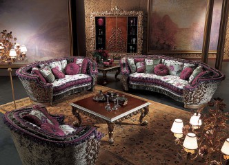 Гарнитур для гостиной с мягкой мебелью в пурпурном и сером цветах - mcpt/120