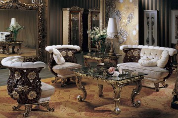 Гарнитур для гостиной с мягкой мебелью с деревянными резными спинками - mcpt/156