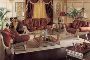 Гарнитур для гостиной с мягкой мебелью красного цвета с полукруглым металлическим основанием - mcpt/206