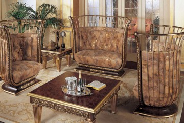 Гарнитур для гостиной с мебелью с высокими металлическими спинками и двумя столиками - mcpt/208