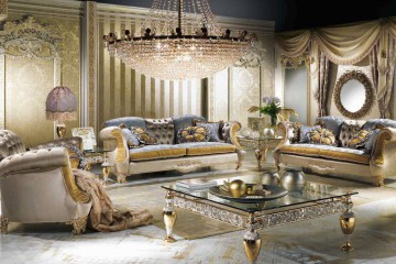 Мебель для гостиной в серебристо-золотых тонах с кофейным и журнальным столами - mcpt/265