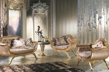 Гарнитур для гостиной в золотисто-карамельных тонах с круглыми столиками - mcpt/270