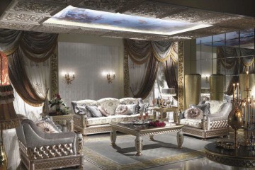 Гарнитур для гостиной в бело-серебристых тонах с отделкой позолотой и цветами - mcpt/401