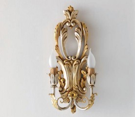 Резное бра золотисто-серебряного цвета с двумя лампочками - msvgf/0229