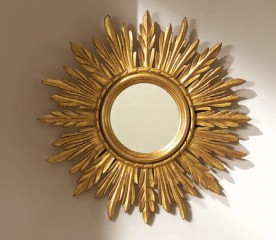 Круглое настенное зеркальце в оригинальной золотой раме с прямыми лепестками - msvgf/0106