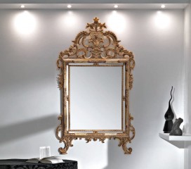 Прямоугольное зеркало с коричневой резной рамой и двойным контуром - msvgf/0121