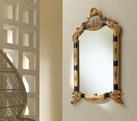 Роскошное прямоугольное зеркало с фигурными краями и изящной росписью - msvgf/0179