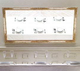 Прямоугольное зеркало в светлой выбеленной раме с золотой отделкой - msvgf/0167