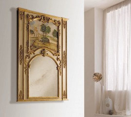 Эффектное зеркало в золотистой раме, украшенной пейзажем - msvgf/0138