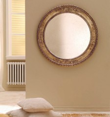 Элегантное круглое зеркало в раме коричневых тонов с темным рисунком - msvgf/0175