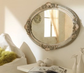 Овальное зеркало в раме цвета слоновой кости с резьбой - msvgf/0183