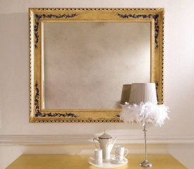 Золотистое зеркало прямоугольной формы с темными рисунками - msvgf/0144