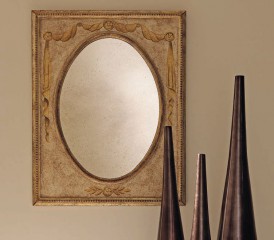 Изящное овальное зеркало в прямоугольной светлой раме с рисунком - msvgf/0176