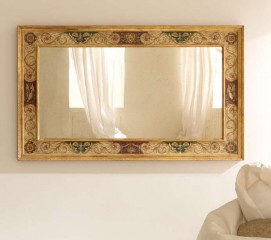Изящное прямоугольное зеркало с золотистой рамой с рисунком - msvgf/0069