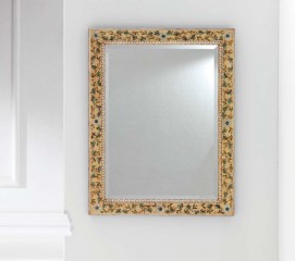 Прямоугольное зеркало в раме светлого дерева, разрисованной вручную - msvgf/0073