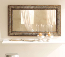 Прямоугольное зеркало в темно-серой раме с золотой отделкой - msvgf/0064