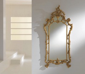 Высокое фигурное зеркало с двойной рамой и резной отделкой - msvgf/0120